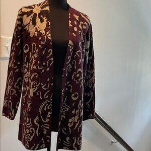 Fair Lady Longline Duster Style Cardigan Size 4 Plum Gold Shimmer Old Money Glam
